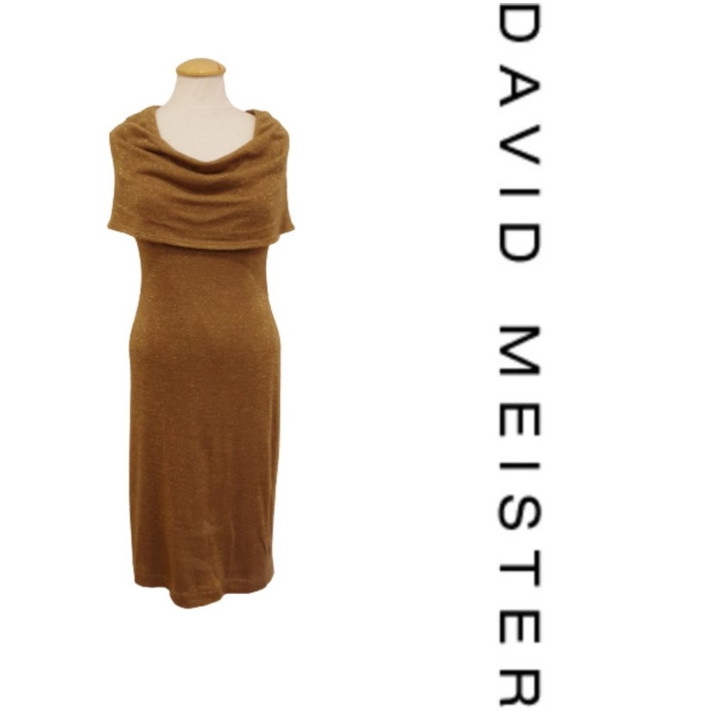 David Meister Shawl Collar Metallic Knit Dress- Sz. 6